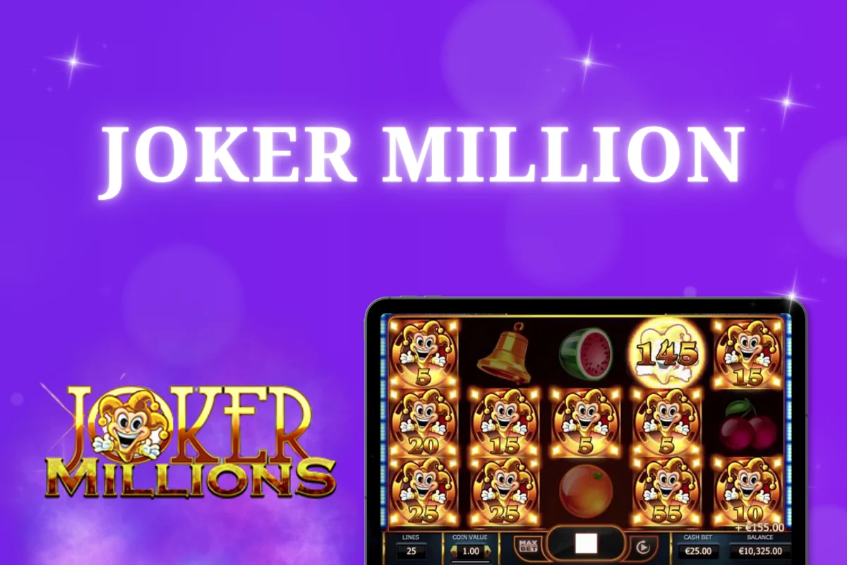 tablet with Joker Million pokie on purple background