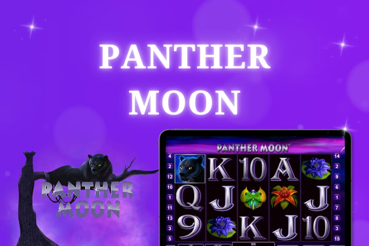 tablet with Panther Moon pokie on purple background