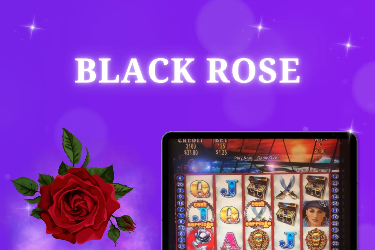 tablet with Black Rose pokie on purple background